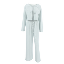 Load image into Gallery viewer, Striped Wide Leg Lace Up Pajama Set