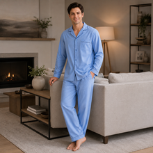 Load image into Gallery viewer, Men’s Blue Green Plaid Broadcloth Pajama Set