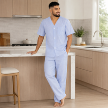 Load image into Gallery viewer, Men’s Navy White Check Broadcloth Pajama Set