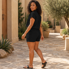 Load image into Gallery viewer, Women’s Textured Button-Front Blouse & Knotted Shorts Vacation Set