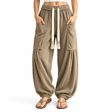 Load image into Gallery viewer, Women’s Ribbed Wide-Leg Cargo Pants with Drawstring Waist & Pockets