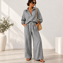 Load image into Gallery viewer, Coastal Stripe Relaxed Shirt & Wide-Leg Pants Set