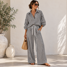 Load image into Gallery viewer, Coastal Stripe Relaxed Shirt & Wide-Leg Pants Set