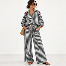 Load image into Gallery viewer, Coastal Stripe Relaxed Shirt & Wide-Leg Pants Set