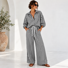 Load image into Gallery viewer, Coastal Stripe Relaxed Shirt & Wide-Leg Pants Set