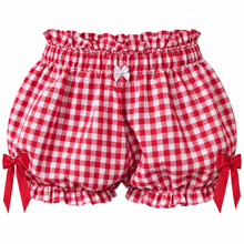 Load image into Gallery viewer, Women’s Gingham Ruffle Bloomer Shorts with Bow Detail
