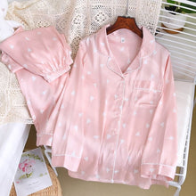 Load image into Gallery viewer, Heart Print Full Sleeve Silk Pajamas Set