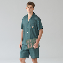Load image into Gallery viewer, Green Vertical Stripe Short Sleeve Men's Shorts Pajama Set
