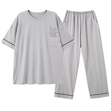 Load image into Gallery viewer, Round Neck Short Sleeved Light Gray Men's Pajamas Set
