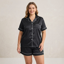 Load image into Gallery viewer, Emerald Luxe Plus Size Satin Pajama Shorts Set
