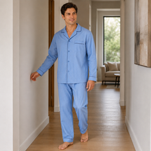 Load image into Gallery viewer, Men’s Blue Green Plaid Broadcloth Pajama Set
