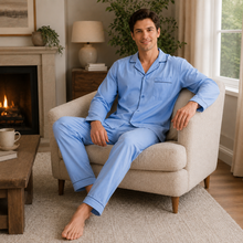 Load image into Gallery viewer, Men’s Blue Green Plaid Broadcloth Pajama Set
