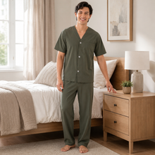 Load image into Gallery viewer, Men’s Navy White Check Broadcloth Pajama Set
