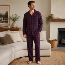 Load image into Gallery viewer, Men’s Plaid Cotton Flannel Button-Down Pajama Set
