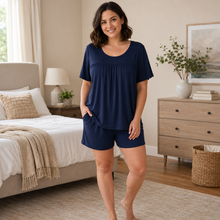 Load image into Gallery viewer, Soft Pleated Short Sleeve Pajama Set with Pockets
