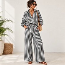 Load image into Gallery viewer, Coastal Stripe Relaxed Shirt &amp; Wide-Leg Pants Set
