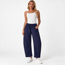 Charger l'image dans la galerie, Women’s Relaxed Barrel-Leg Ankle Pants with Drawstring &amp; Pockets
